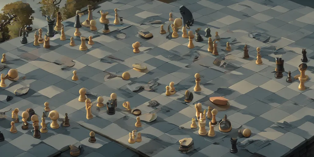 Image similar to chess by Goro Fujita and Simon Stalenhag , 8k, trending on artstation, hyper detailed, cinematic