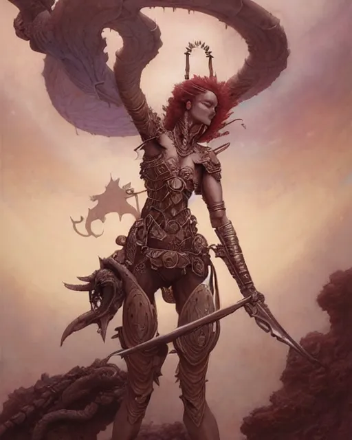 Image similar to beautiful warrior girl, fantasy character portrait, ultra realistic, wide angle, intricate details, the fifth element artifacts, highly detailed by peter mohrbacher, boris vallejo, hajime sorayama, wayne barlowe, aaron horkey, gaston bussiere, craig mullins