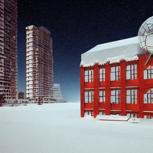 Prompt: a snow globe with a soviet apartment building in it, a computer rendering by leandro erlich, trending on cgsociety, retrofuturism, tesseract, isometric, physically based rendering