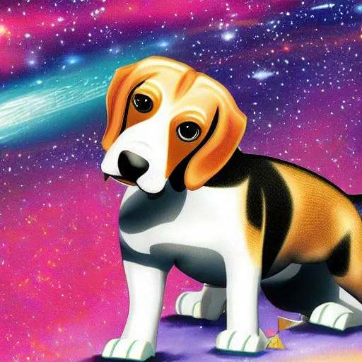Prompt: beagle dog in space