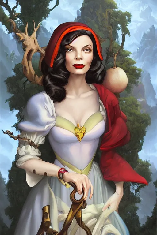 Image similar to beautiful hq matte painting portrait of lauren bacall as snow white, by peter mohrbacher greg rutowski