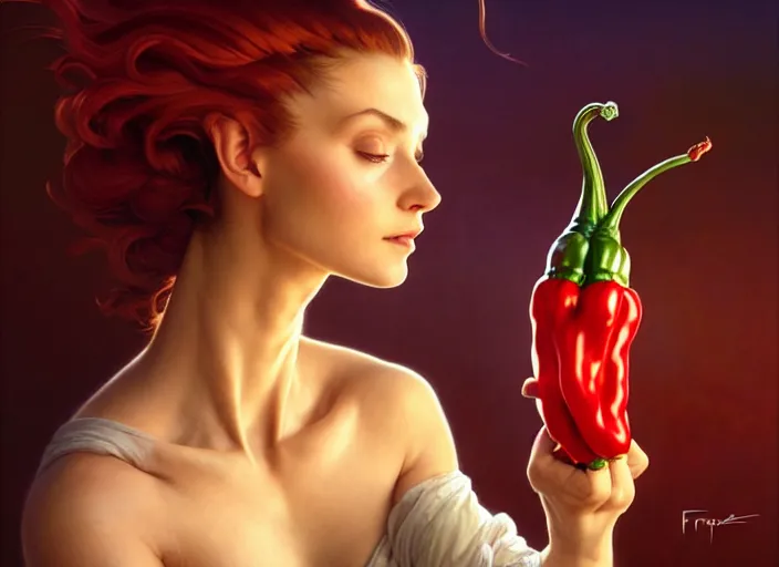 Image similar to a doctor whose head is a pepper, diffuse lighting, fantasy, hospital background, intricate, elegant, highly detailed, lifelike, photorealistic, digital painting, artstation, illustration, concept art, smooth, sharp focus, art by frank frazetta and marco bucci and loish and rossdraws and artgerm and alphonse mucha