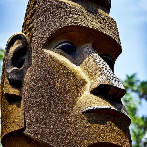 Prompt: national geographic photograph of an Easter island head statue that looks like LeBron James