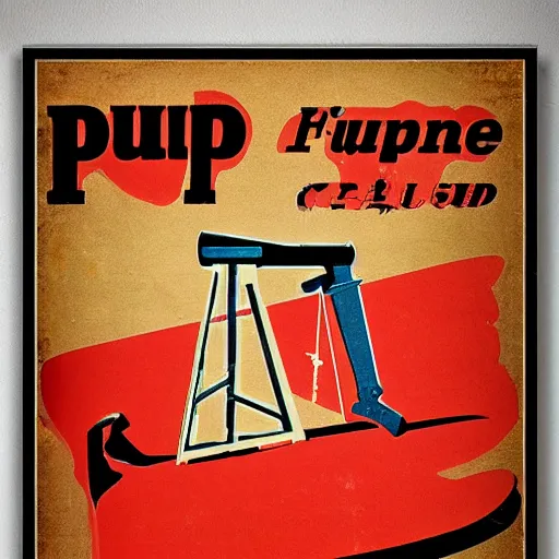 Prompt: Oil pump, poster, 50s style, vintage