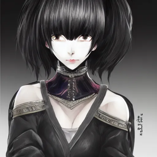 Image similar to heroine, beautiful, sui ishida with black hair art manga, hyperrealistic, highly detailed, a real photographic, digital art, 8 k, character, realistic, portrait, female samurai, symatrical, dark atmospheric lighting, manga style, artstation, symetric, lineart