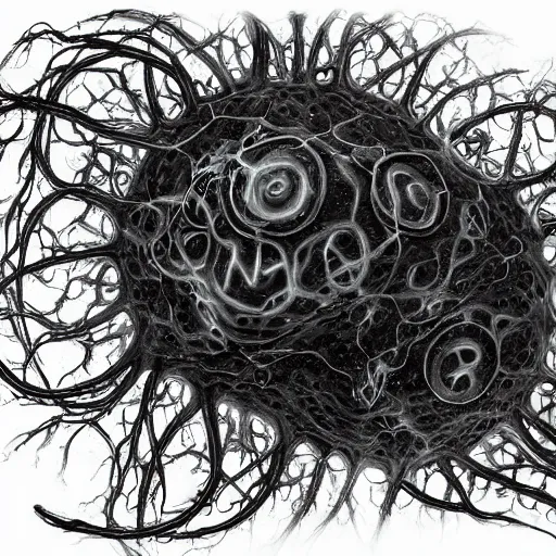 Prompt: internal lymphocyte virion rawandrendered synaptic fractality transmission embryonic beholder glial neurons grimdark shoggoth by kumpan alexandr. # imaginativerealism