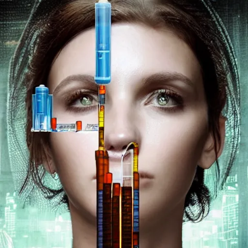 Image similar to portrait beautiful fantastic cyberpunk style doctor scientist using test tubes