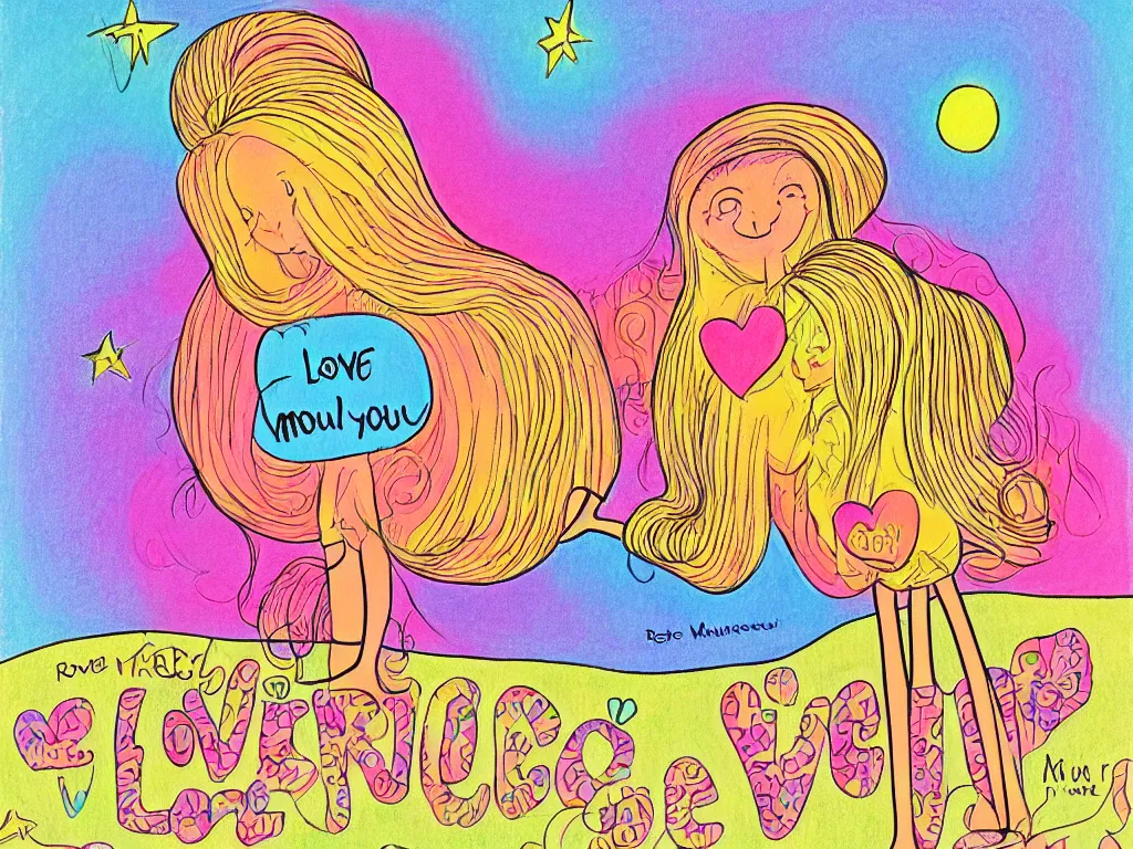 Prompt: Love You forever Robert munsch Sheila McGraw psychedelic book cover pastels illustration