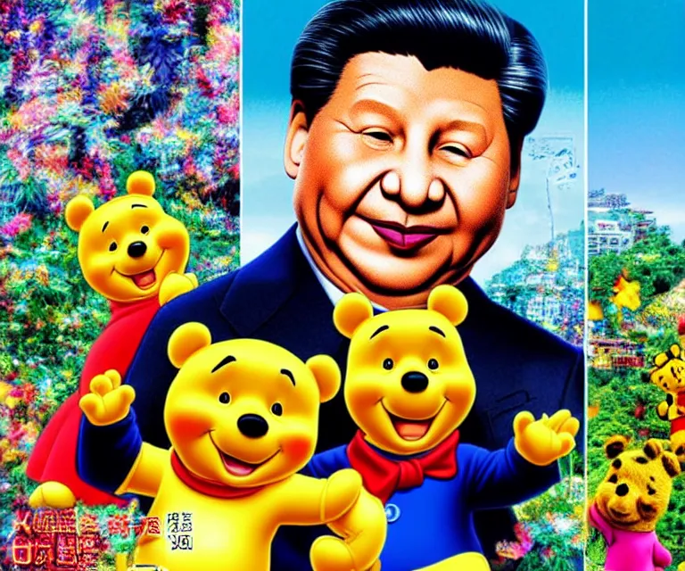 Image similar to hyperrealism movie still photography of real detailed high xi jinping with detailed face with high winnie the pooh marijuana dmt lsd ecstacy cocaine hyperrealism photography by araki nobuyoshi