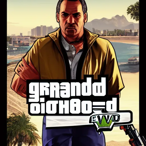 Image similar to reinaldo normand in gta v, cover art by stephen bliss, boxart, loadscreen