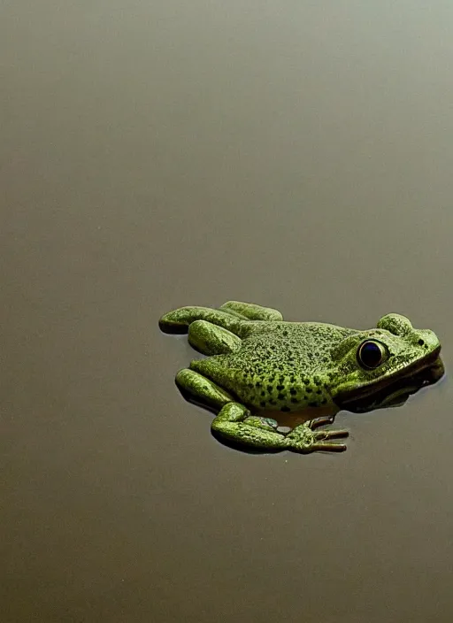 Image similar to semi translucent smiling frog amphibian hovering over misty lake in Jesus Christ pose, cinematic shot by Andrei Tarkovsky, paranormal, spiritual, mystical