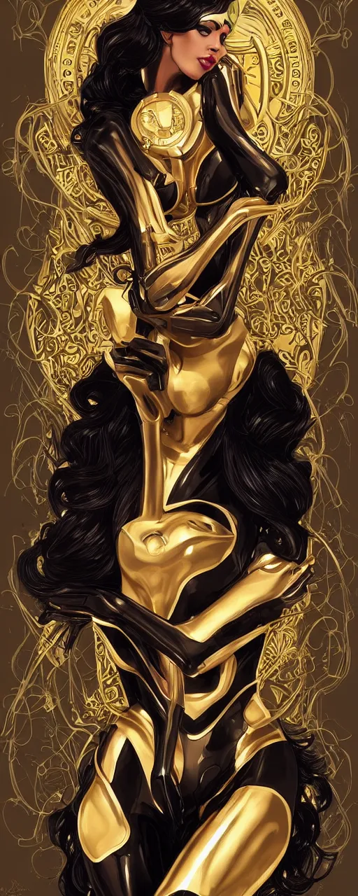 Image similar to beauty art nouveau woman, black and gold robotic, trending on artstation, by Artgerm