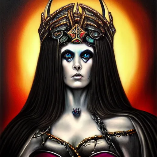 Image similar to close up portrait, goddess of death, by anne stokes, photorealism, highly detailed