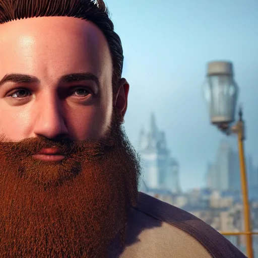 Image similar to portrait of jacques, hyper realistic, beard, no hair, octane render, cinematic, movie screenshot,