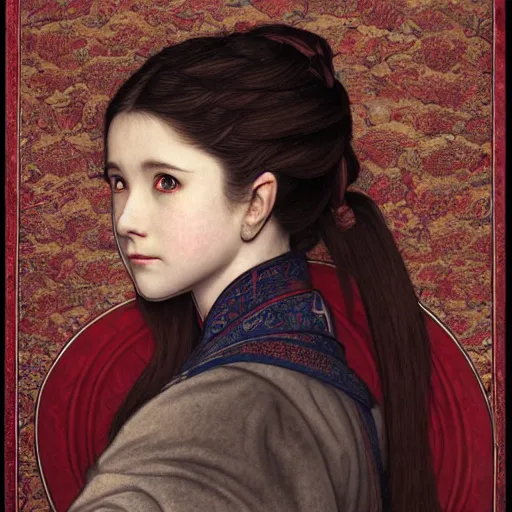 Image similar to a highly detailed portrait of buffy the vampire slayer as a medieval chinese prince, beautiful detail and color, art by john collier and albert aublet and krenz cushart and artem demura and alphonse mucha, volumetric lighting, octane render, 4 k resolution, matte, sharp focus, illustration, art by jacque - louis david, baroque style