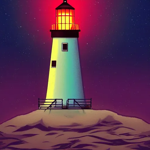 Image similar to lighthouse in the moon, epic retrowave art, trending on art station