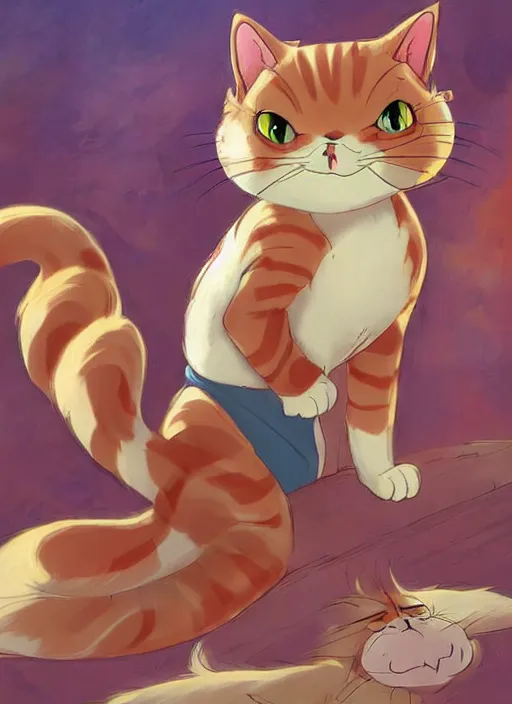 Image similar to official digital painting artwork of a cat character by don bluth, ross tran and studio ghibli.