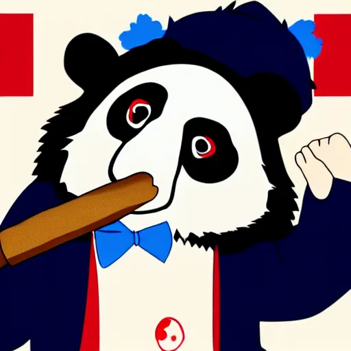 Image similar to patriotic anime panda bear smoking a cigar, 4 k, high resolution, still, landscape, hd, dslr, hyper realistic, illustration, anime