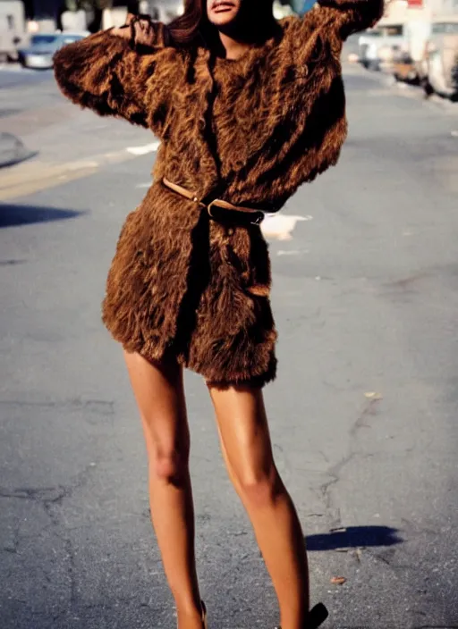 Image similar to photo of a beautiful, attractive brown hair woman in downtown Los Angeles, fashion editorial, fashion magazine, by Terry Richardson