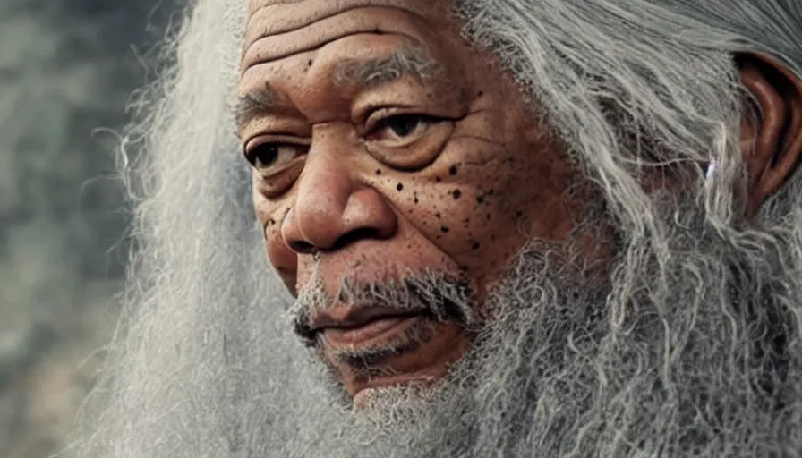 Image similar to morgan freeman starring as gandalf in lord of the rings, cnn news footage.