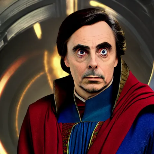 Prompt: carl sagan ( with accurate face ) as doctor strange, movie still, photorealistic, high - res, 8 k