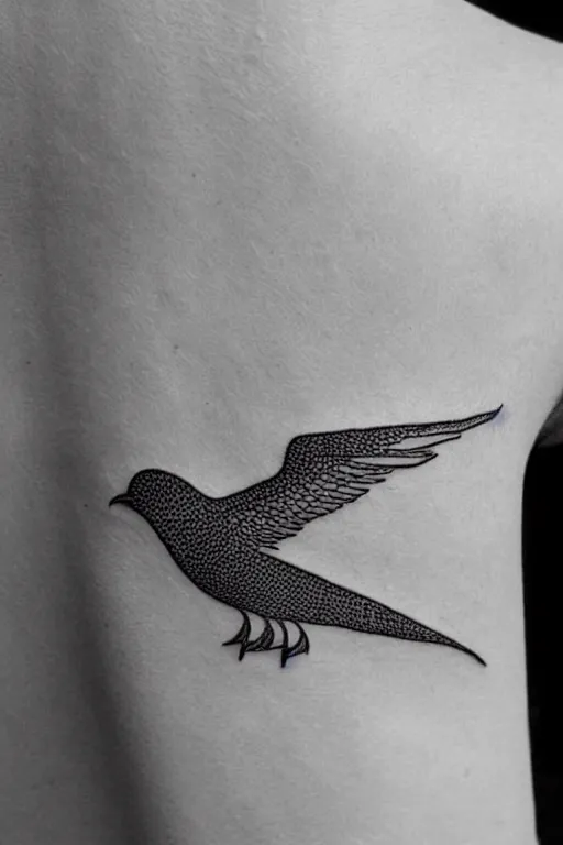 Image similar to a simple artistic tattoo design of minimalist flying birds, black ink, abstract geometric logo, line art