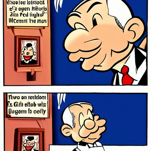 Image similar to cartoon character of Benjamin netanyahu by Carl Barks.