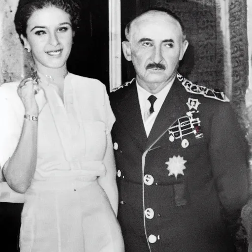 Image similar to francisco franco spending the summer with rosalia in benidorm.