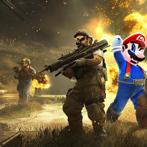 Image similar to A screenshot of Call Of Duty: Super Mario Brothers