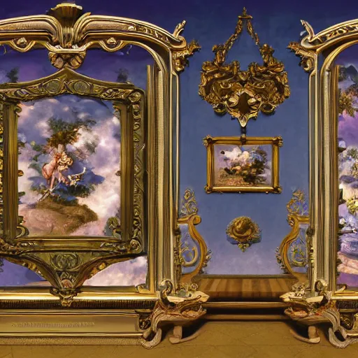 Image similar to rococo virtual art museum in a 9 0 s video game, net art, ps 1 graphics, ps 2 screenshot, hd, intricate, detailed