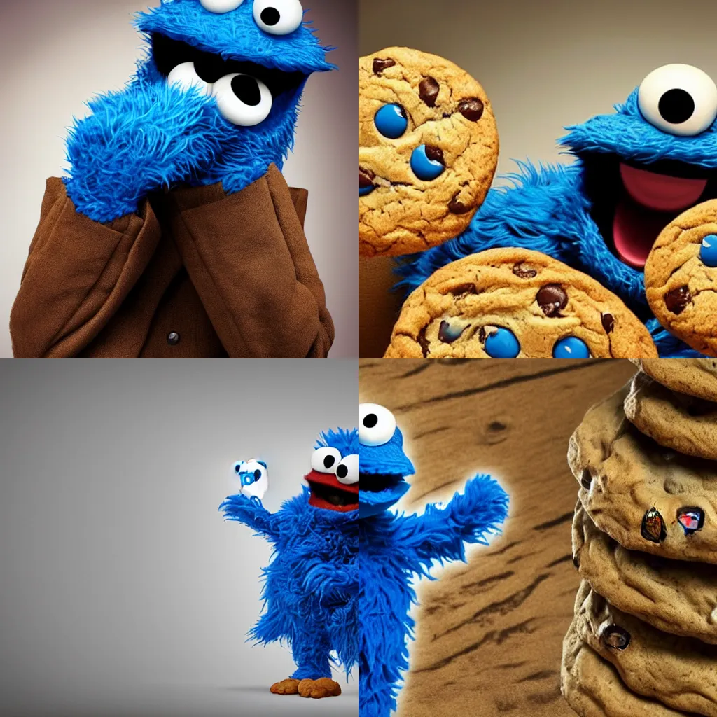 Prompt: Cookie Monster reacting to his cookie stocks tanking