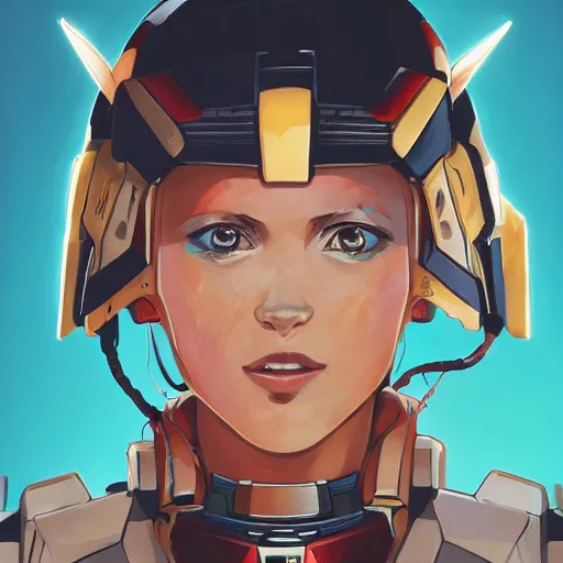 Image similar to portrait of female spartan as a gundam pilot, with an intricate, detailed, urban inspired hiphop afro futuristic helmet, vector behance hd jesper ejsing, rhads, makoto shinkai, lois van baarle, ilya kuvshinov, rossdraws, hd, 3 2 k, ilya kuvshinov, gustav klimt