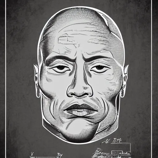 Prompt: us patent drawing of dwayne johnson's head