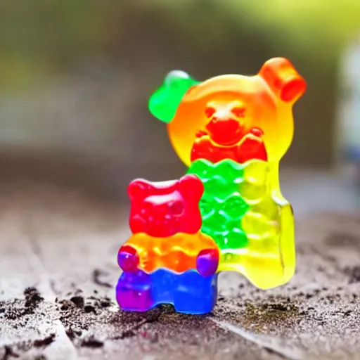 Image similar to gummy bear holding a machine gun