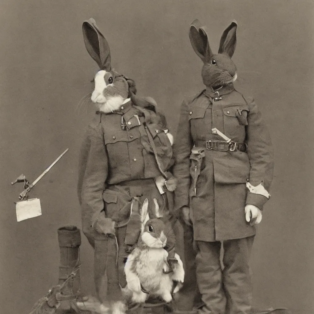 Prompt: A rabbit wearing a ww1 uniform