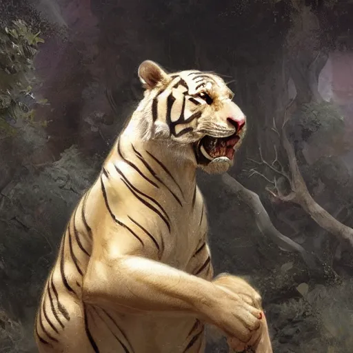 Image similar to a beautfiul award winning aesthetic commission of an antrho albino tiger wearing golden victorian aemour,digital art,art by greg rutkowski,character design by charles bowater,ross tran,photorealistic,detailed face,hyperdetailed,western comic,2021,artstation,deviantart,western comic style