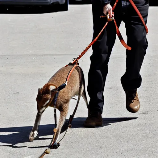 Image similar to Pete Davidson!!!, Walking a kangaroo on a leash, photo