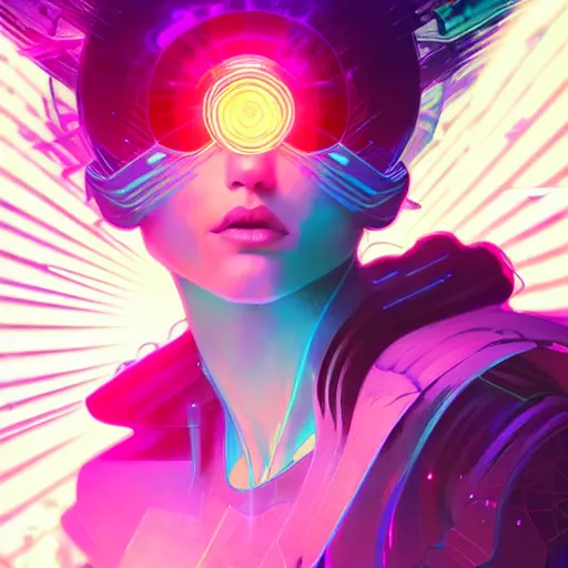 Prompt: a netrunner vortex, vaporwave aesthetic, colorful, psychedelic, digital painting, artstation, concept art, smooth, sharp focus, illustration, art by artgerm and greg rutkowski and alphonse mucha