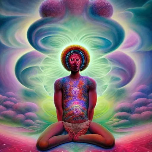 Image similar to obatala the cosmic god sitting in a cabana made of nebula clouds, by Adi granov and afarin sajedi and amanda sage and evgeni gordiets and Agostino Arrivabene in a psychedelic portrait style, ultrarealistic matte painting, volumetric lighting, fractal, extremely symmetrical, highly detailed face, orisha, 8k, hd