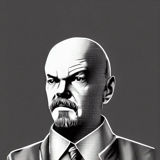 Image similar to cyberpunk vladimir lenin as the leader of a futuristic communist society, cybernetics, sharp lines, digital, artstation, colored in