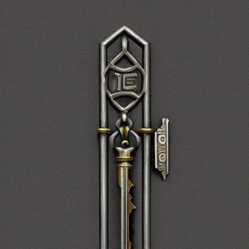 Image similar to metal key for the doors, rpg game inventory item, zoomed on, stylized, perspective view, ArtStation concept