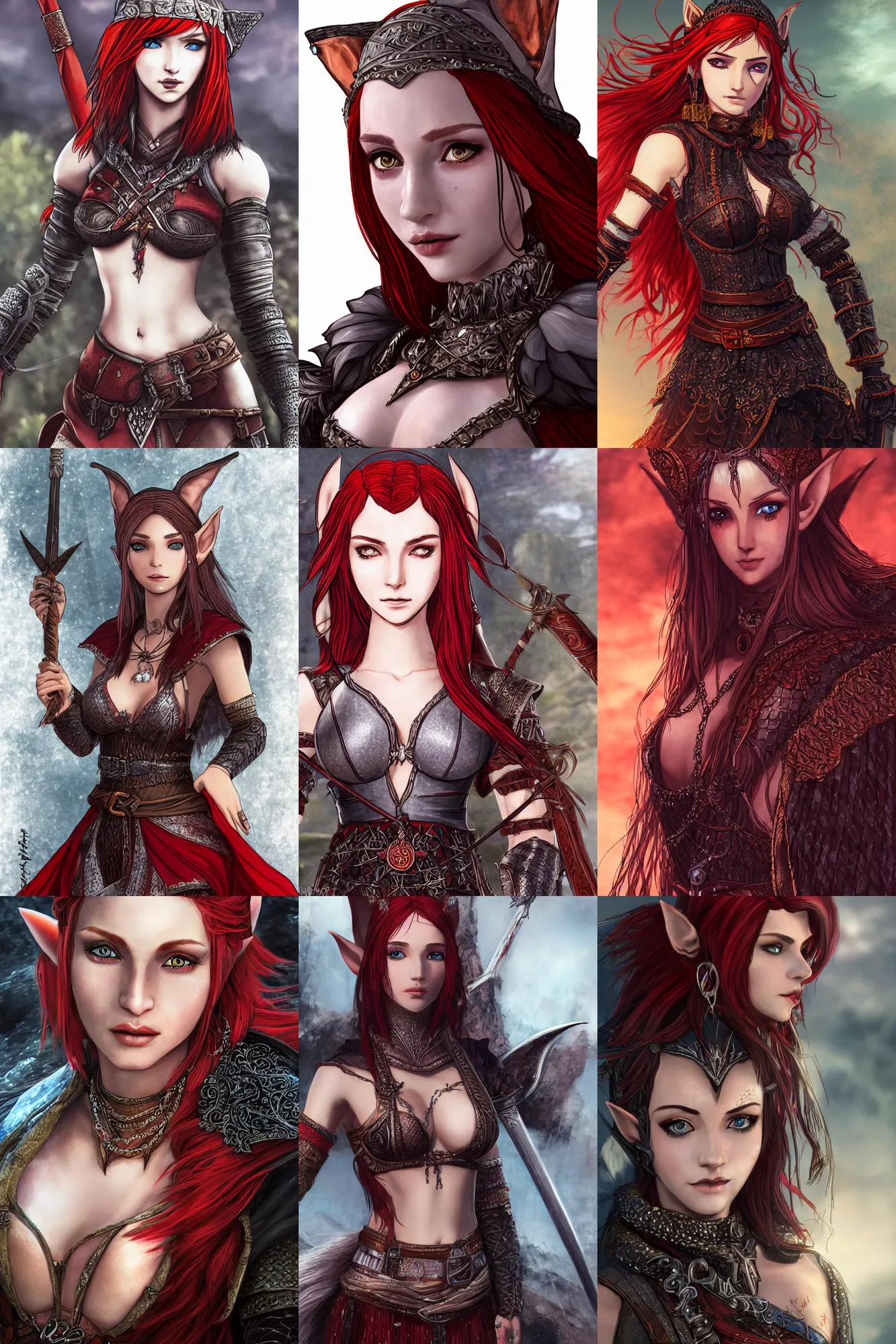 Prompt: alluring highly detailed matte close-up portrait of beautiful elf Shani (from Witcher 3) with flowing red hair wearing chesty chainmail bikini and a long black cloak, very detailed, realistic, manga, pen and ink