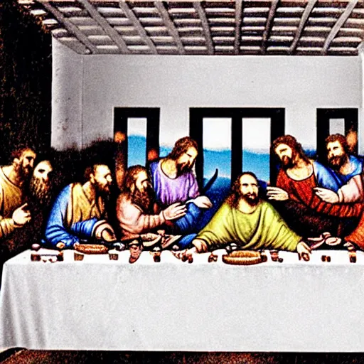 Image similar to the last supper on the dj decks