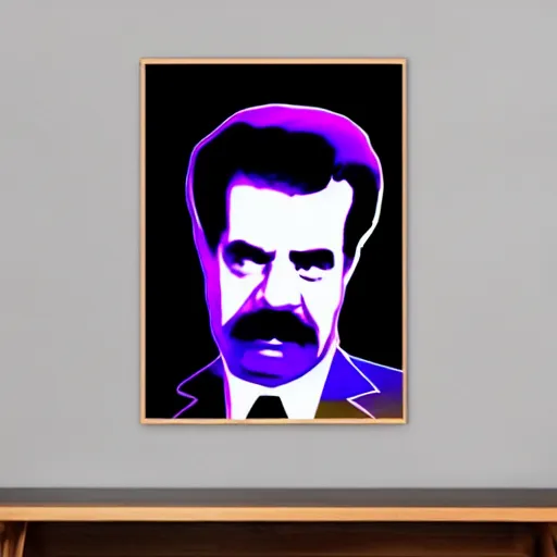 Prompt: Synthwave geometrical art of Saddam Hussein