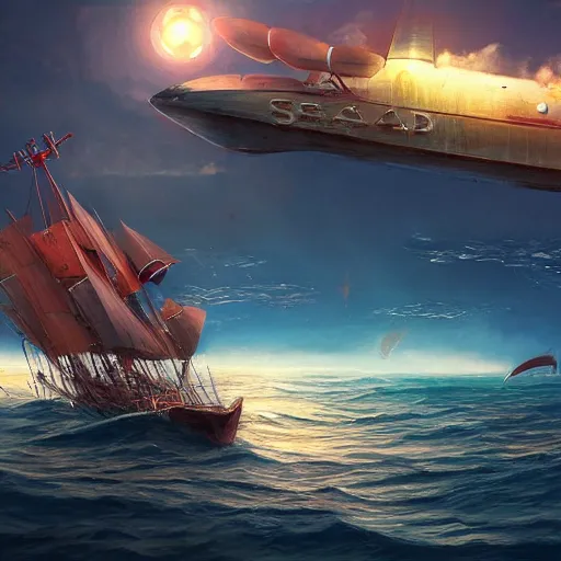 Prompt: planes and ships under the sea, artstation