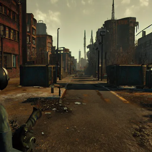 Image similar to Bruges post-nuclear war in Fallout 4, in game screenshot