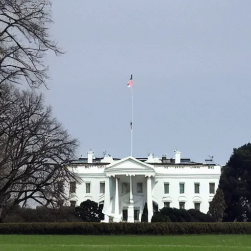 Prompt: A towering statue of a potato on the white house lawn.