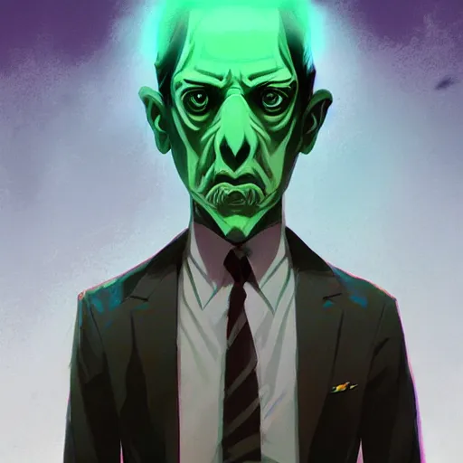 Prompt: H.P. Lovecraft as Cthulhu, a monster that looks like HP Lovecraft and Cthulu, half-man, half-monster, ambient lighting, 4k, anime key visual, lois van baarle, ilya kuvshinov, rossdraws, artstation
