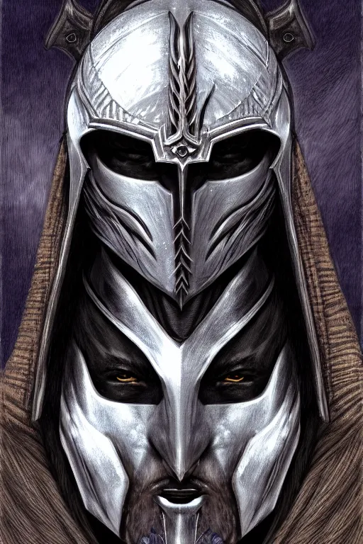 Image similar to head and shoulders portrait of an eldrich knight, drow, dark elf, shadar kai, breastplate, magical, male, high fantasy, d & d, by h. r. giger, face details, extremely detailed, digital illustration