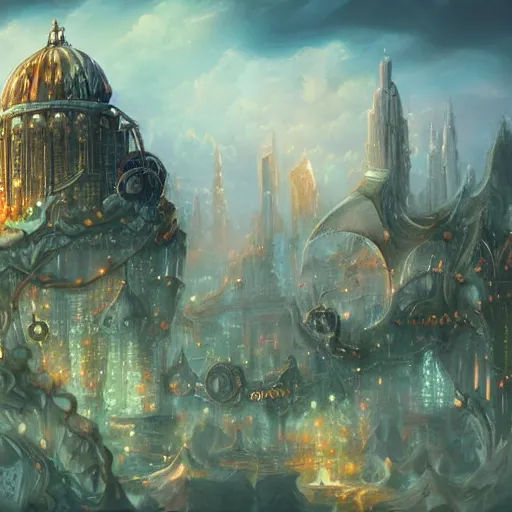 Image similar to rose - shaped city, sky, fantasy art, steampunk